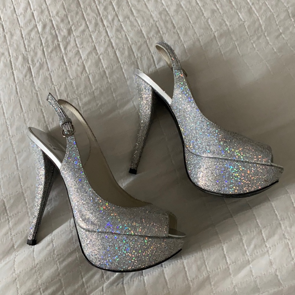 Silver glitter Stuart weitzman platform pumps